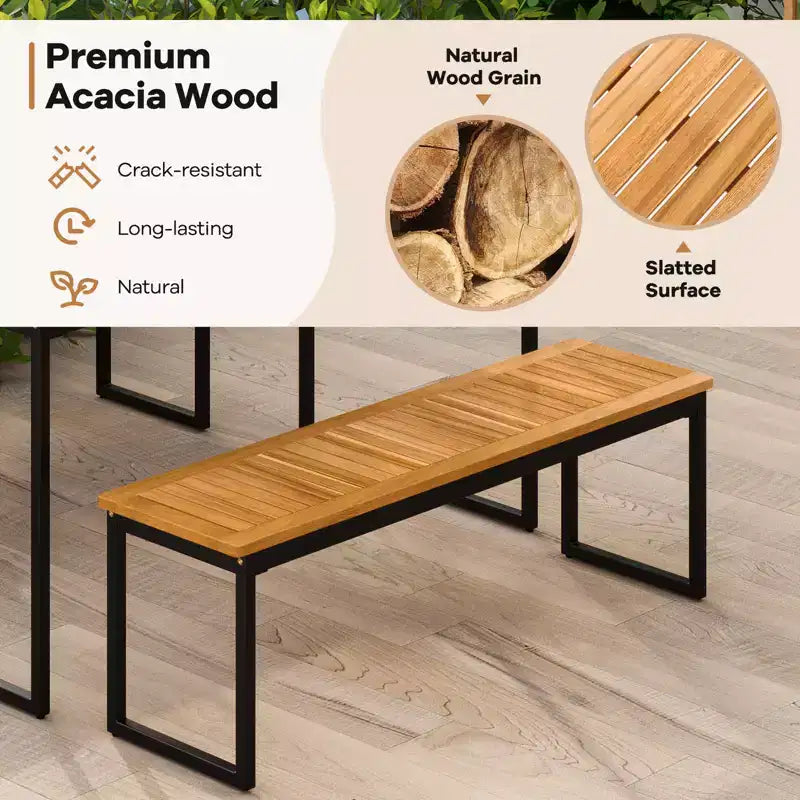 Costway Bancs de Salle à Manger d'Extérieur, Lot de 2 Bancs sans Dossier 2-3 Places avec Assise à Lattes et Pieds en Métal, Banc d'Extérieur pour Entrée Jardin Piscine, Naturel