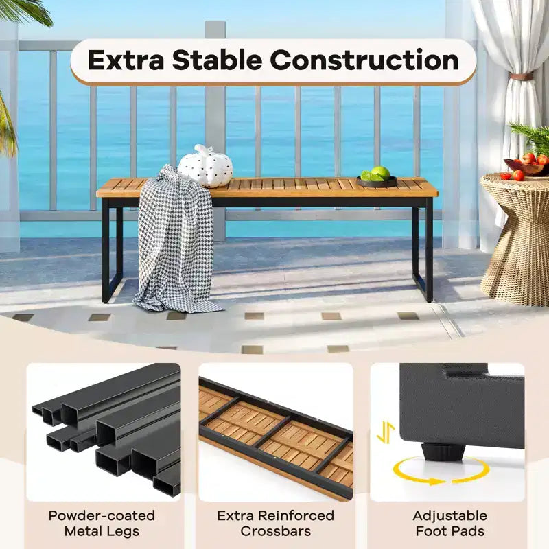 Costway Bancs de Salle à Manger d'Extérieur, Lot de 2 Bancs sans Dossier 2-3 Places avec Assise à Lattes et Pieds en Métal, Banc d'Extérieur pour Entrée Jardin Piscine, Naturel