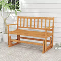Costway 2 Person Patio Glider Bench Solid Acacia Wood Porch Glider Chair w/ Seat