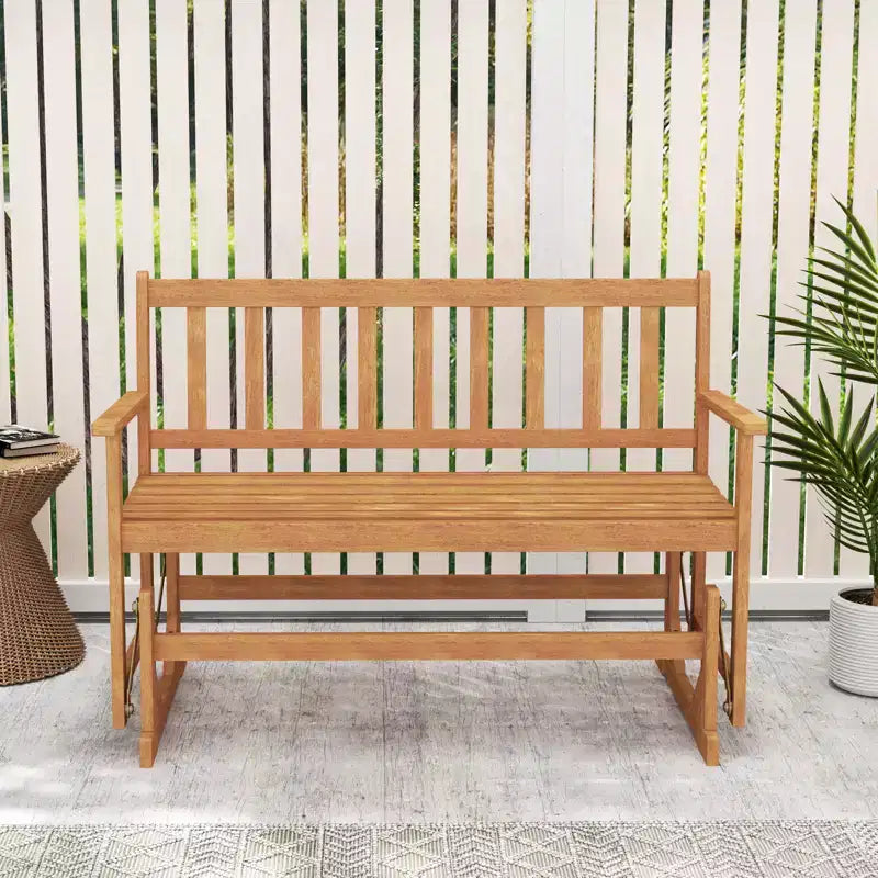 Banc à bascule de patio 2 personnes Costway, fauteuil à bascule de porche en bois d'acacia massif avec siège