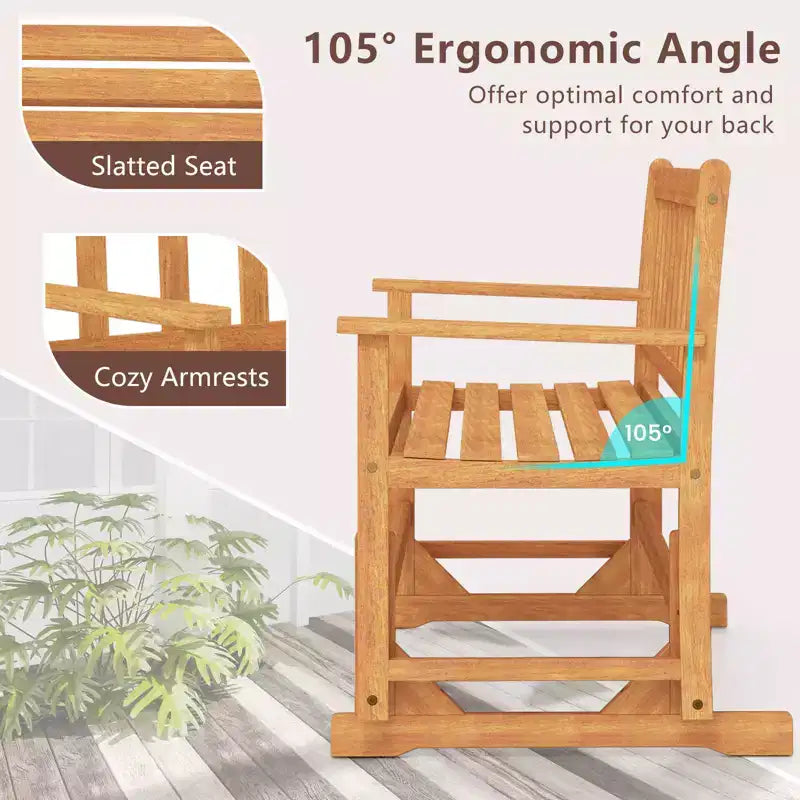 Banc à bascule de patio 2 personnes Costway, fauteuil à bascule de porche en bois d'acacia massif avec siège