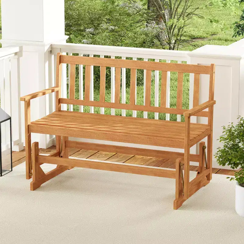 Banc à bascule de patio 2 personnes Costway, fauteuil à bascule de porche en bois d'acacia massif avec siège