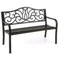 Costway 2-person Metal Bench w/ Floral Pattern Slanted Backrest Slatted Surface Black
