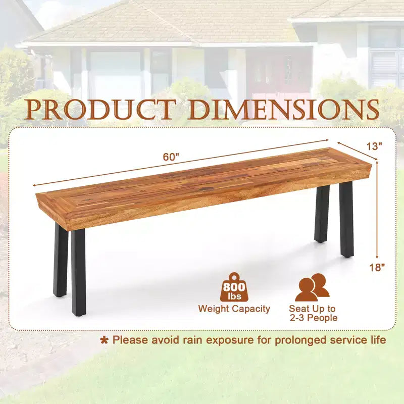 Costway Bancs d'extérieur en bois d'acacia (lot de 2) avec plateau à lattes et pieds évasés en métal