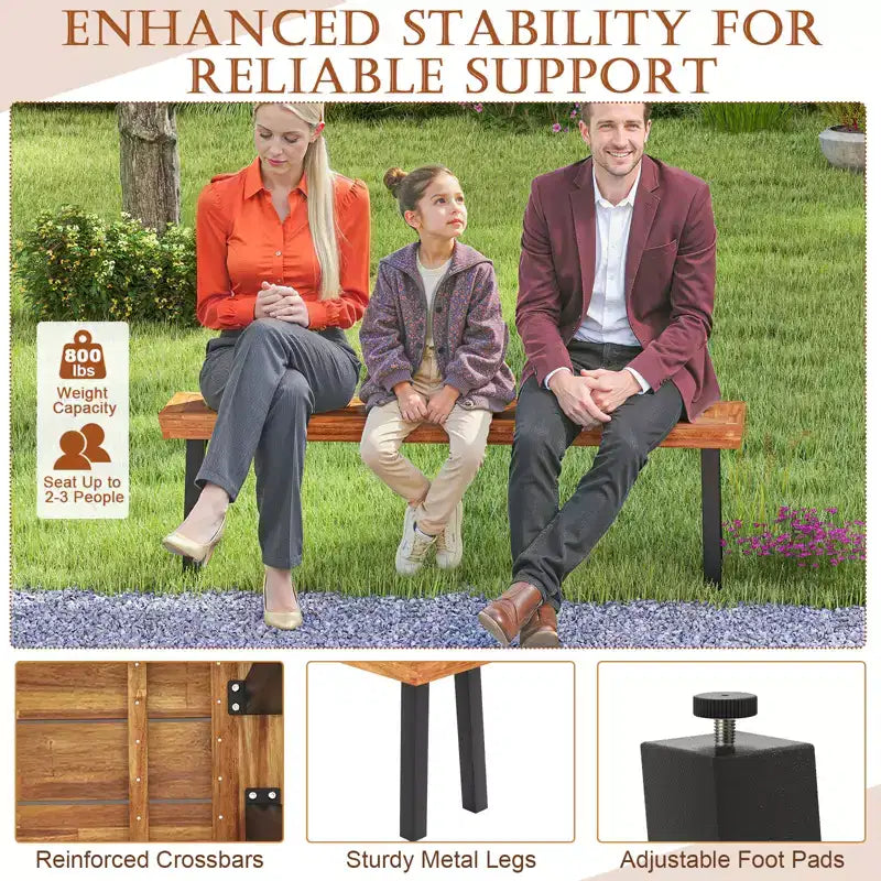 Costway Bancs d'extérieur en bois d'acacia (lot de 2) avec plateau à lattes et pieds évasés en métal