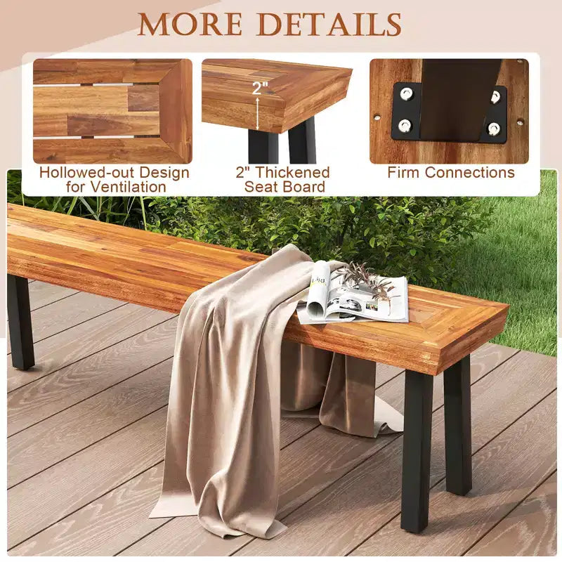 Costway Bancs d'extérieur en bois d'acacia (lot de 2) avec plateau à lattes et pieds évasés en métal