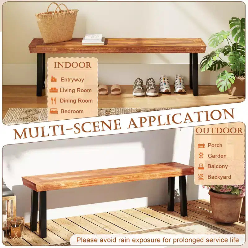 Costway Bancs d'extérieur en bois d'acacia (lot de 2) avec plateau à lattes et pieds évasés en métal