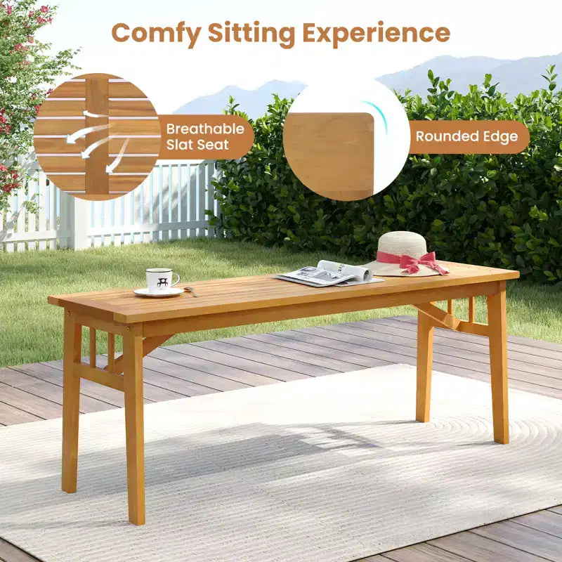 Banc d'extérieur Costway en bois d'acacia de 122 cm, sans dossier, avec assise à lattes