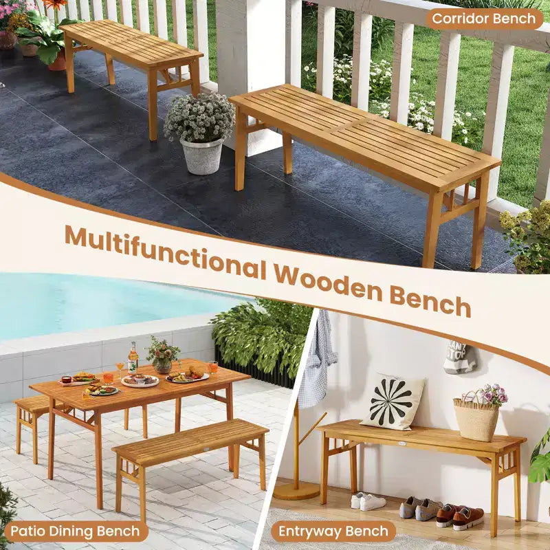 Banc d'extérieur Costway en bois d'acacia de 122 cm, sans dossier, avec assise à lattes
