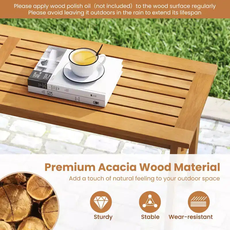 Banc d'extérieur Costway en bois d'acacia de 122 cm, sans dossier, avec assise à lattes