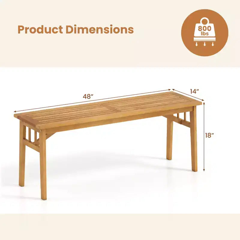 Banc d'extérieur Costway en bois d'acacia de 122 cm, sans dossier, avec assise à lattes