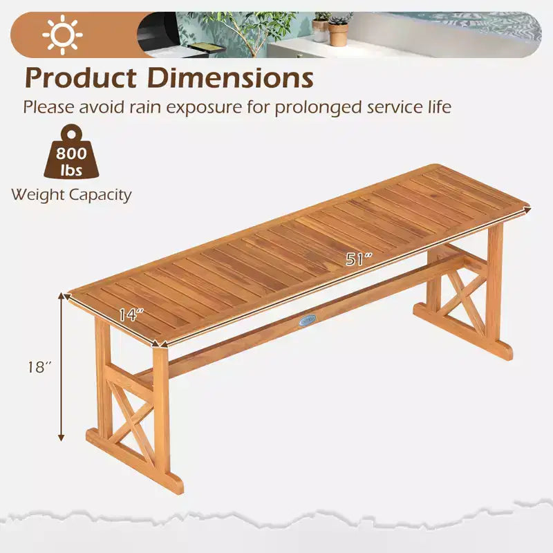 Banc d'extérieur Costway en bois d'acacia de 130 cm avec assise à lattes et cadre en X