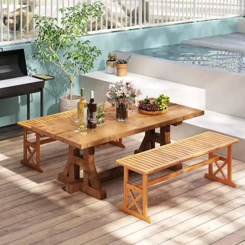 Banc d'extérieur Costway en bois d'acacia de 130 cm avec assise à lattes et cadre en X
