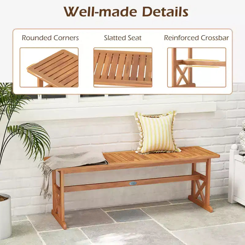 Banc d'extérieur Costway en bois d'acacia de 130 cm avec assise à lattes et cadre en X