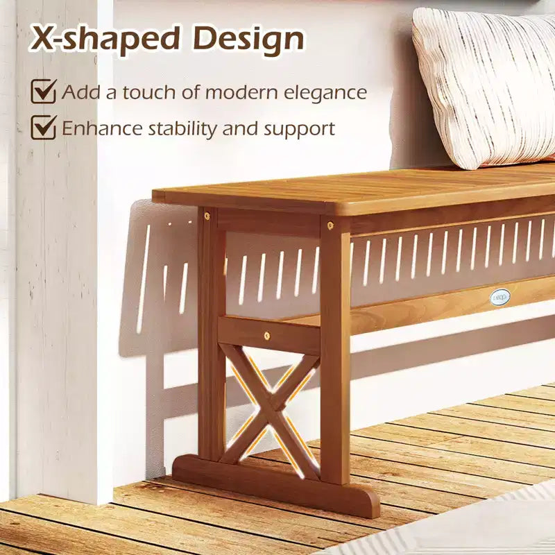 Banc d'extérieur Costway en bois d'acacia de 130 cm avec assise à lattes et cadre en X
