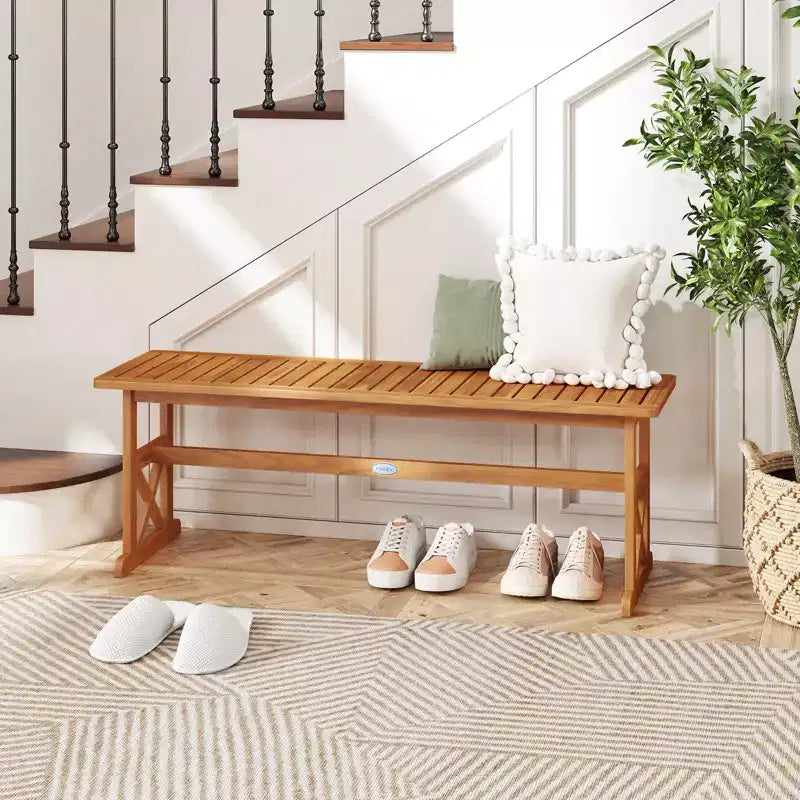 Banc d'extérieur Costway en bois d'acacia de 130 cm avec assise à lattes et cadre en X