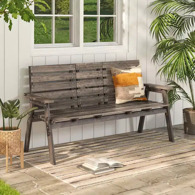 Banc d'extérieur Costway en bois de sapin avec table centrale pliable, dossier et accoudoirs