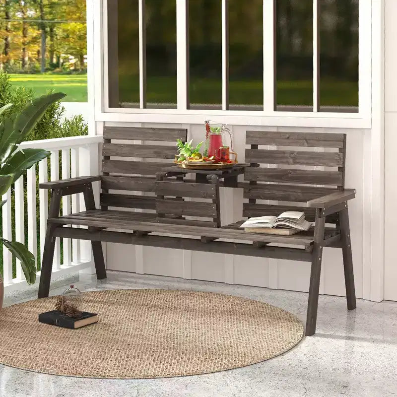 Banc d'extérieur Costway en bois de sapin avec table centrale pliable, dossier et accoudoirs