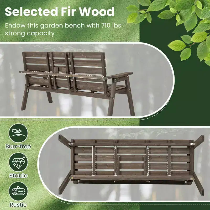 Banc d'extérieur Costway en bois de sapin avec table centrale pliable, dossier et accoudoirs