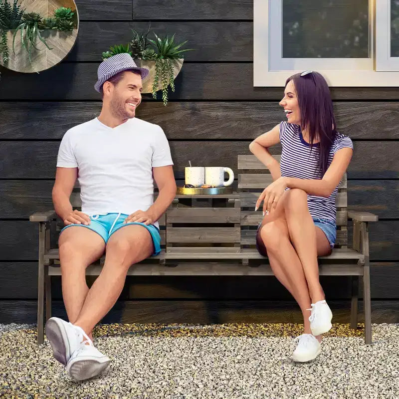 Banc d'extérieur Costway en bois de sapin avec table centrale pliable, dossier et accoudoirs