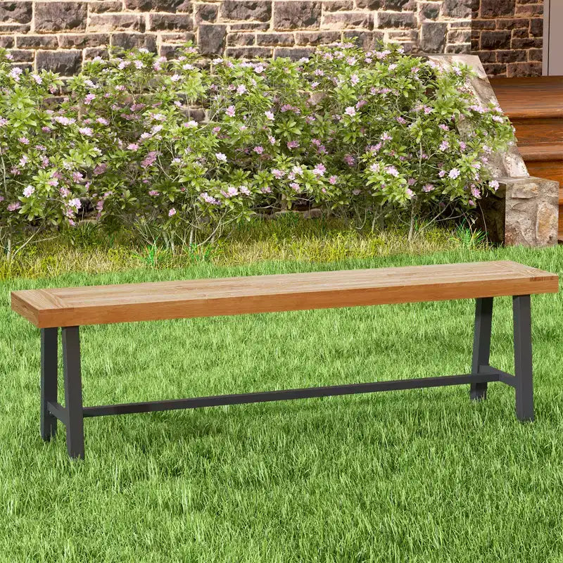 Costway Banc de patio de 1/2 places de 160 cm, long banc de salle à manger en bois d'acacia avec pieds en métal robustes
