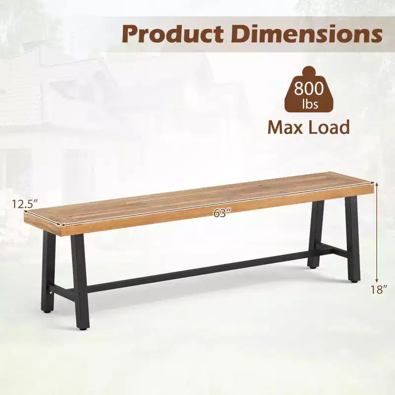 Costway Banc de patio de 1/2 places de 160 cm, long banc de salle à manger en bois d'acacia avec pieds en métal robustes