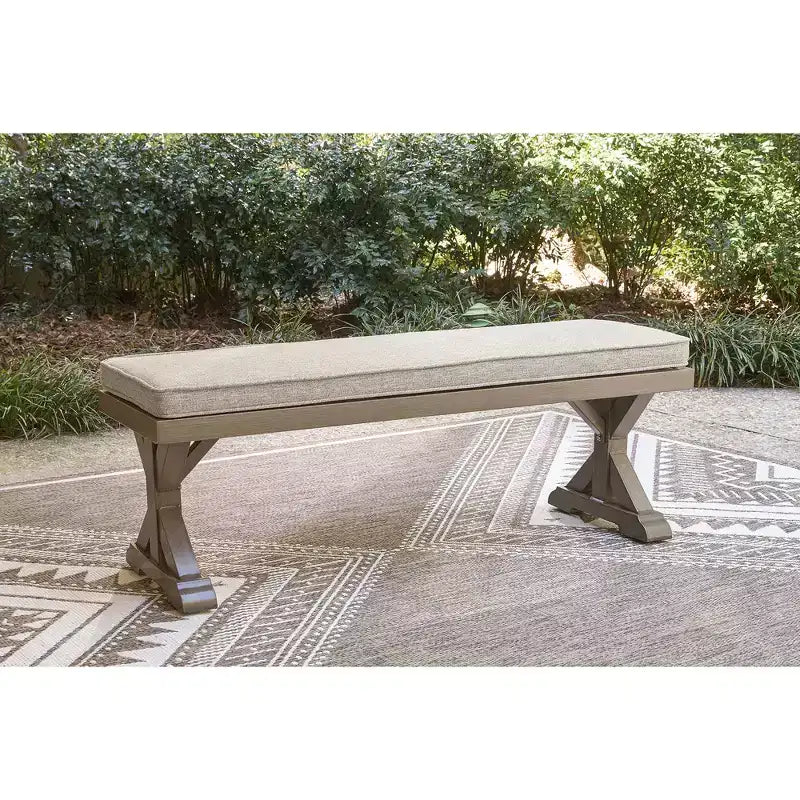 Signature Design by Ashley Carmel Bay Outdoor Bench with Cushion, All-Weather Aluminum Frame, Beige