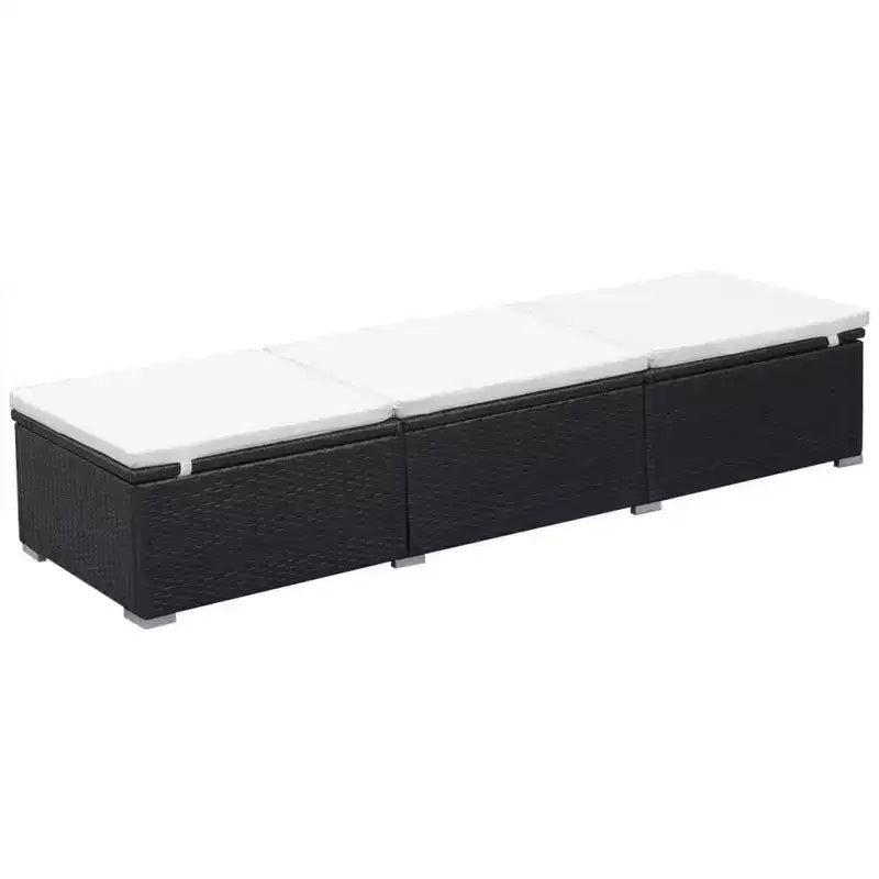 vidaXL Sunlounger Black and cream white PE rattan and powder-coated steel