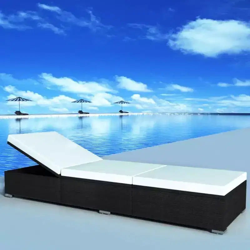 vidaXL Chaise longue en résine tressée noire et blanc crème et acier enduit de poudre