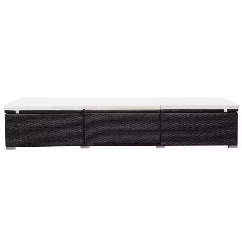 vidaXL Chaise longue en résine tressée noire et blanc crème et acier enduit de poudre