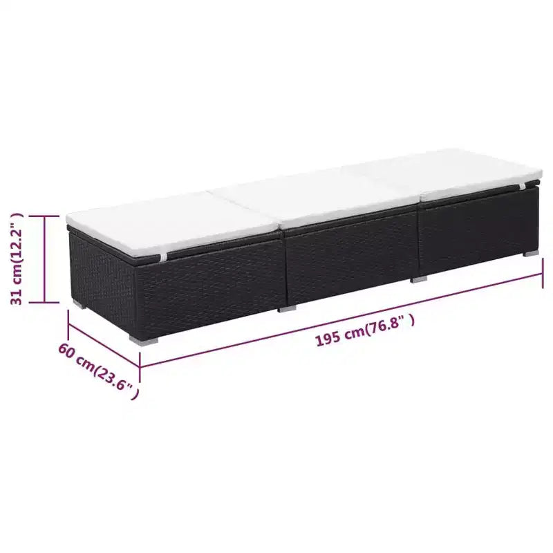 vidaXL Chaise longue en résine tressée noire et blanc crème et acier enduit de poudre