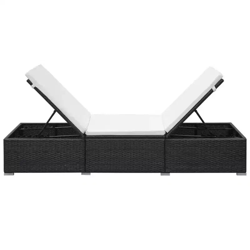 vidaXL Chaise longue en résine tressée noire et blanc crème et acier enduit de poudre