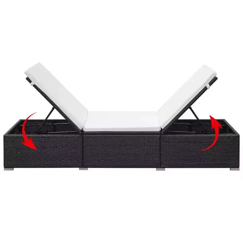 vidaXL Chaise longue en résine tressée noire et blanc crème et acier enduit de poudre