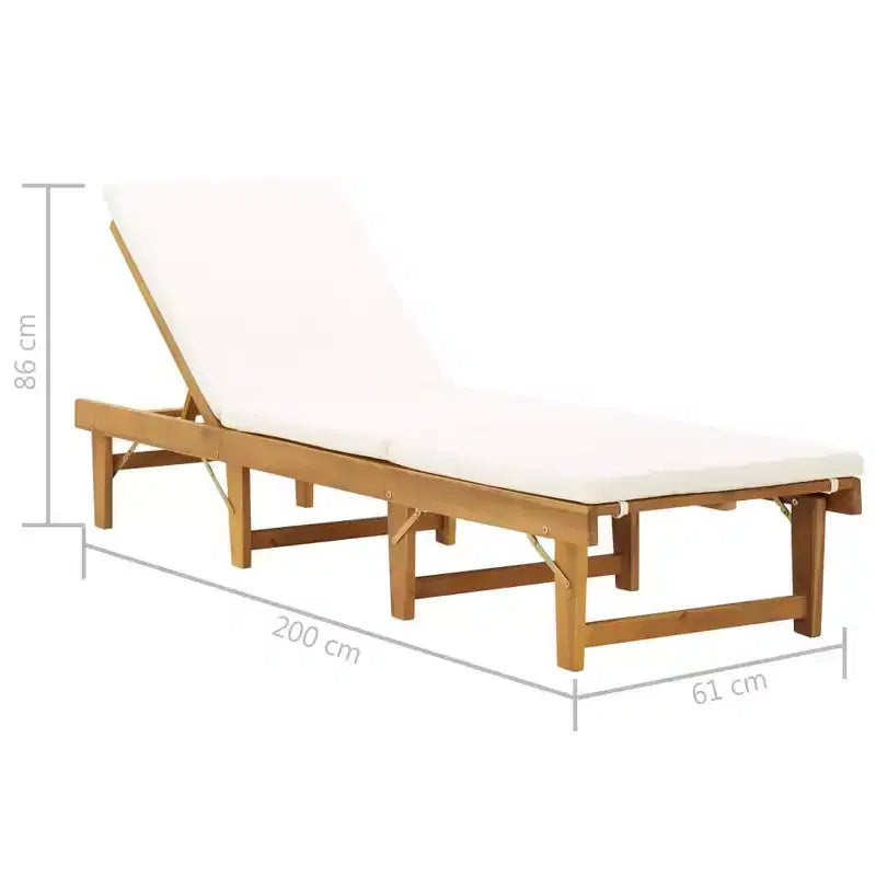 vidaXL Chaise longue Bois d'acacia massif couleur bois naturel, blanc crème