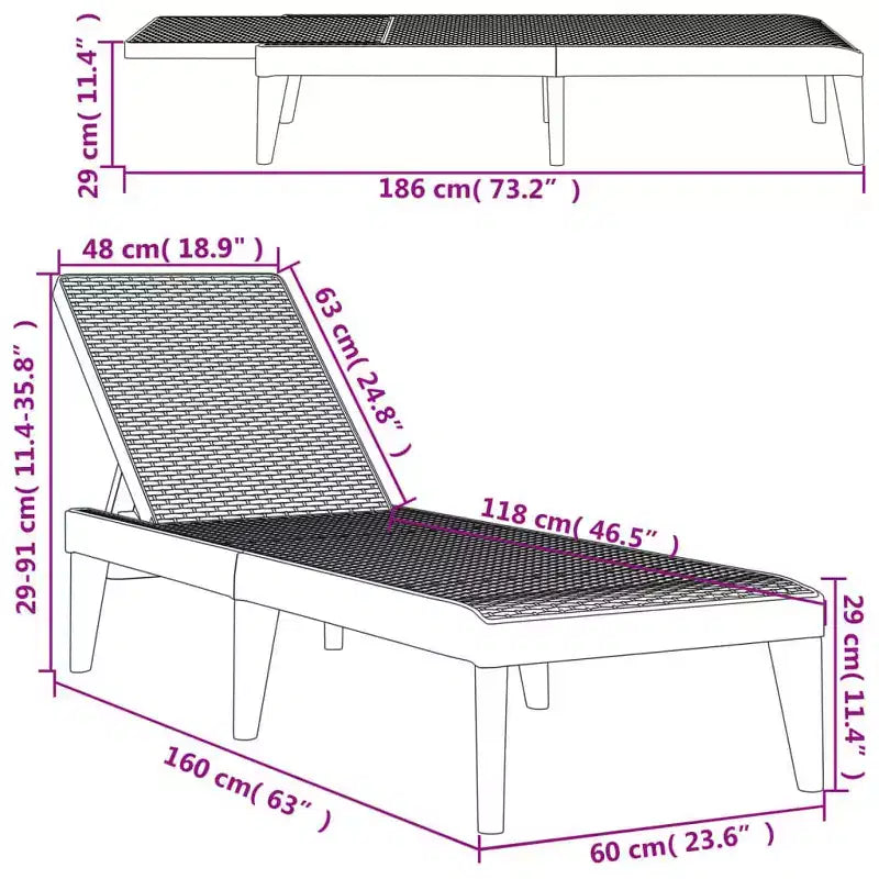 vidaXL Chaise longue blanche en polypropylène dossier multi-positions moyen