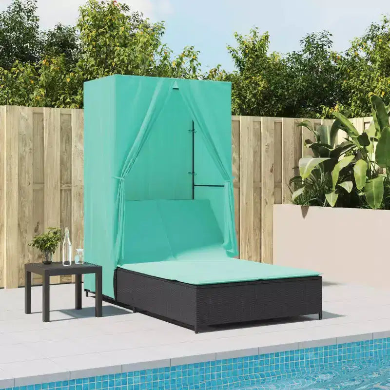 vidaXL Double Bain de Soleil avec Toit et Rideaux Résine Tressée