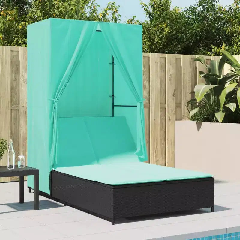 vidaXL Double Bain de Soleil avec Toit et Rideaux Résine Tressée