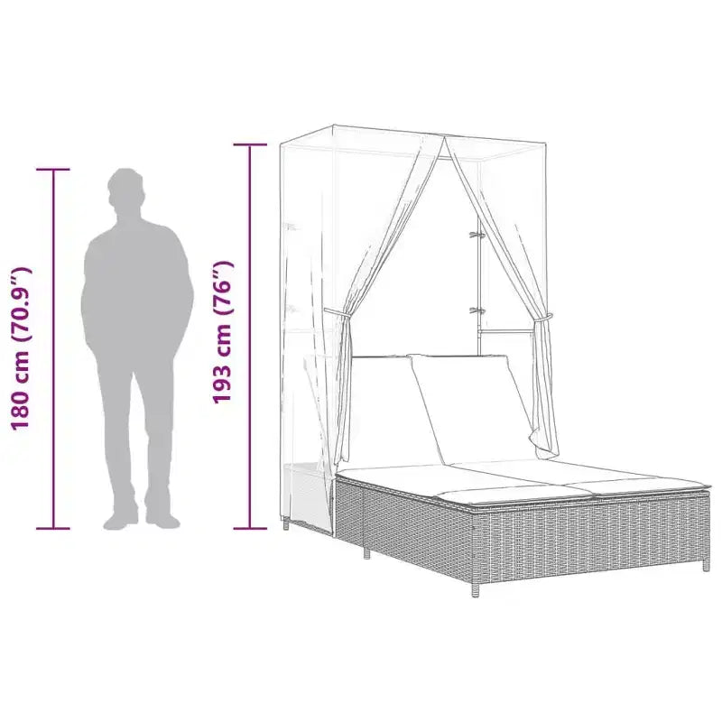 vidaXL Double Bain de Soleil avec Toit et Rideaux Résine Tressée