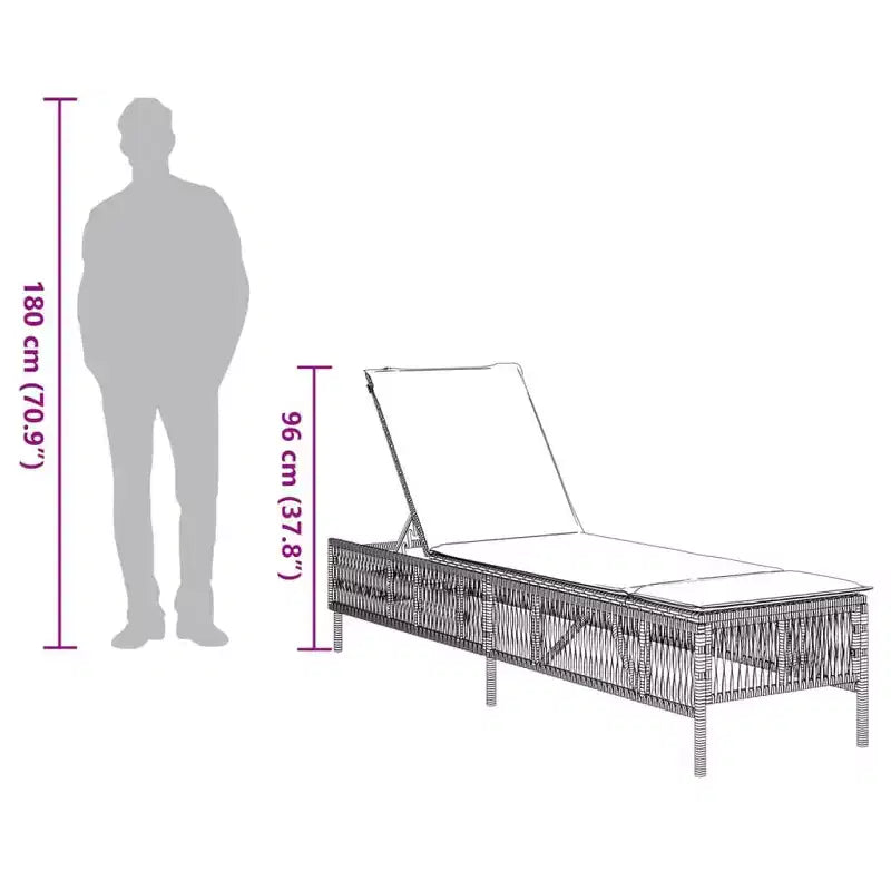 vidaXL Chaise longue grise en rotin synthétique standard avec accoudoirs réglables