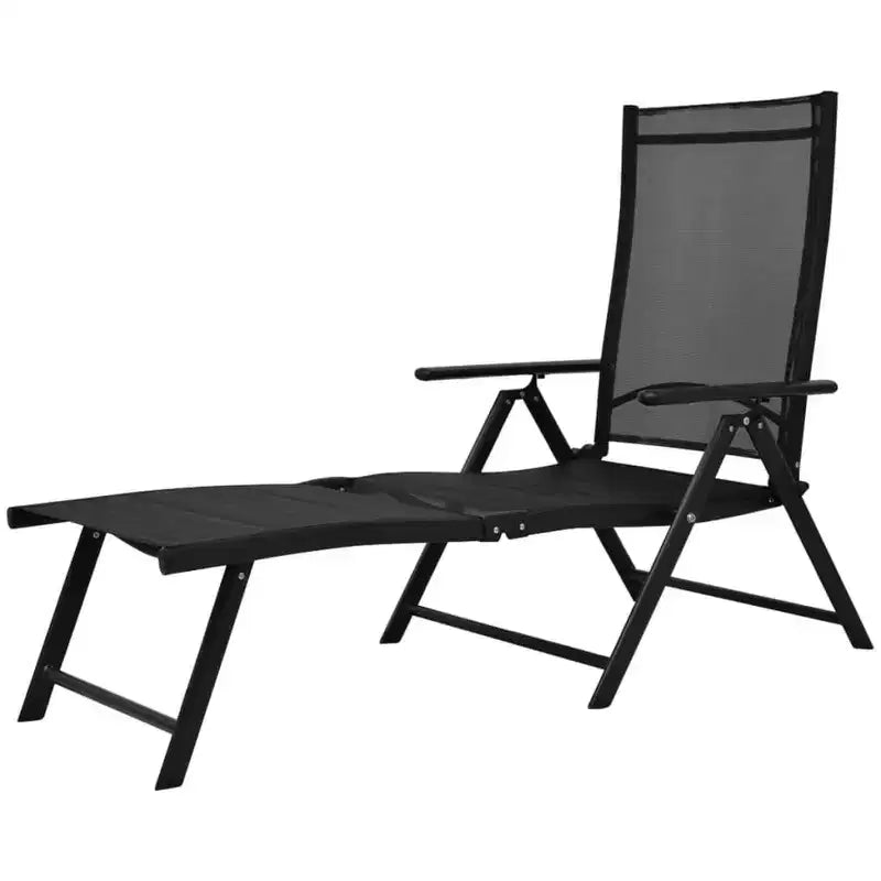 vidaXL Bain de soleil noir en aluminium grand pliable pliant bain de soleil