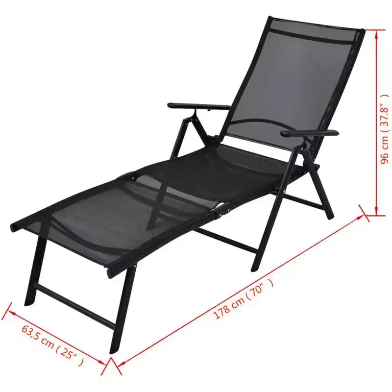 vidaXL Bain de soleil noir en aluminium grand pliable pliant bain de soleil