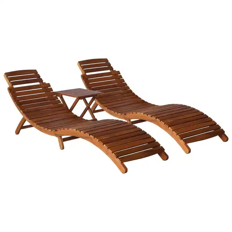 vidaXL Sunlounger With Table Natural Acacia Solid Acacia Wood Standard