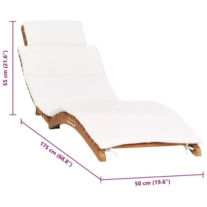 vidaXL Chaise longue crème Blanc Bois de teck finement poncé Standard