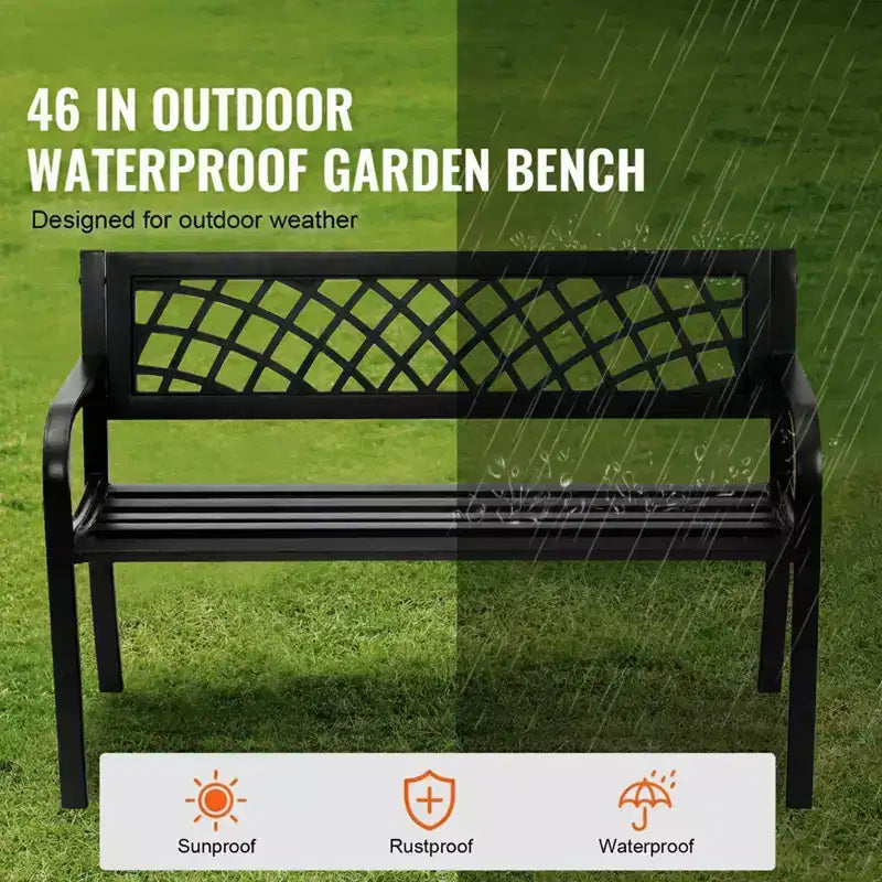 Banc de jardin en métal de 117 cm avec dossier et accoudoirs, capacité de 218 kg