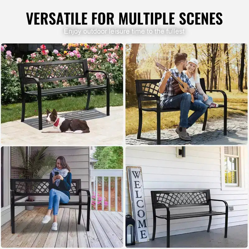 Banc de jardin en métal de 117 cm avec dossier et accoudoirs, capacité de 218 kg