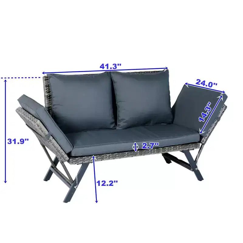 Banc extérieur pliable GDFStudio Duri moderne en acier et osier avec coussin