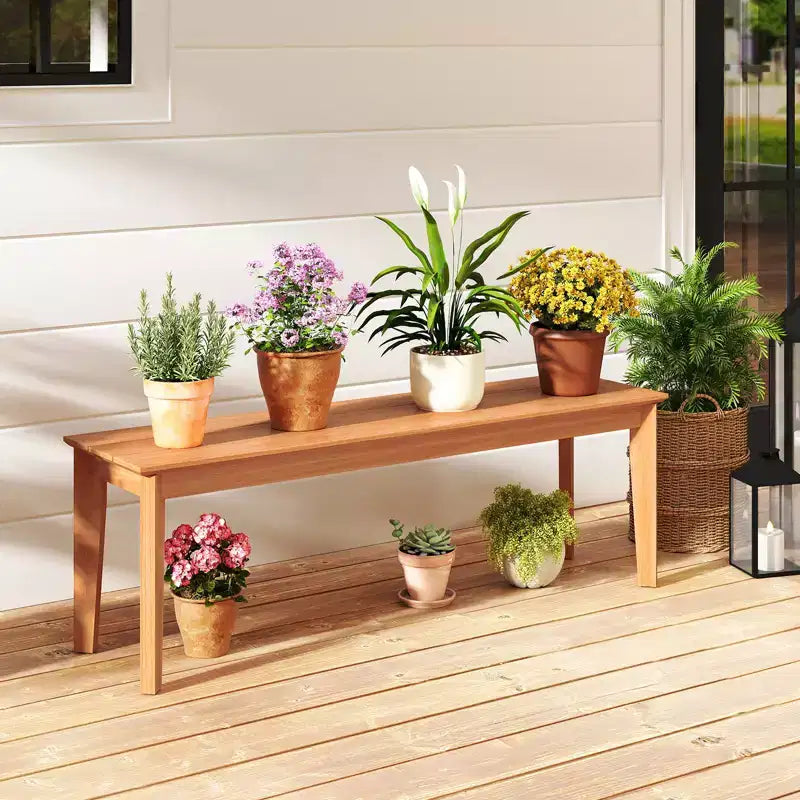 Costway Lot de 2 bancs en teck de 55 po, sans dossier, pour 3 personnes, capacité de 880 lb