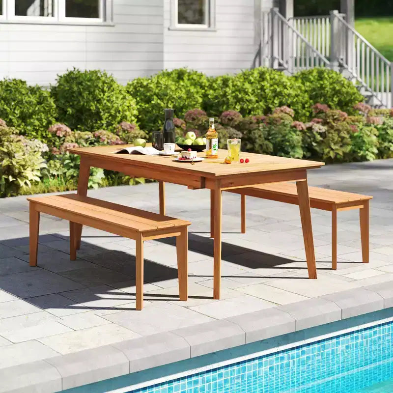 Costway Lot de 2 bancs en teck de 55 po, sans dossier, pour 3 personnes, capacité de 880 lb