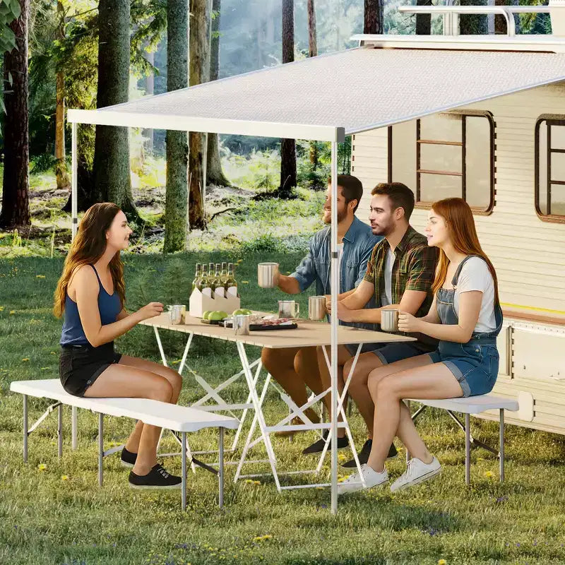 Lot de 2 bancs pliants de 1,8 m, banc de pique-nique portable avec plateau en PEHD robuste et cadre en acier, banc de camping pliable en deux avec poignée de transport