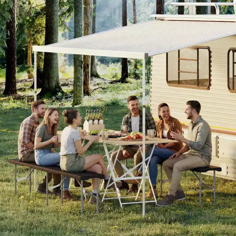 Lot de 2 bancs pliants de 1,8 m, banc de pique-nique portable avec plateau en PEHD robuste et cadre en acier, banc de camping pliable en deux avec poignée de transport